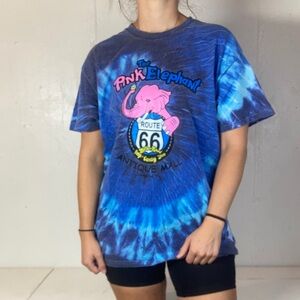Blue Tie Dye Pink Elephant Short Sleeve Tee Shirt